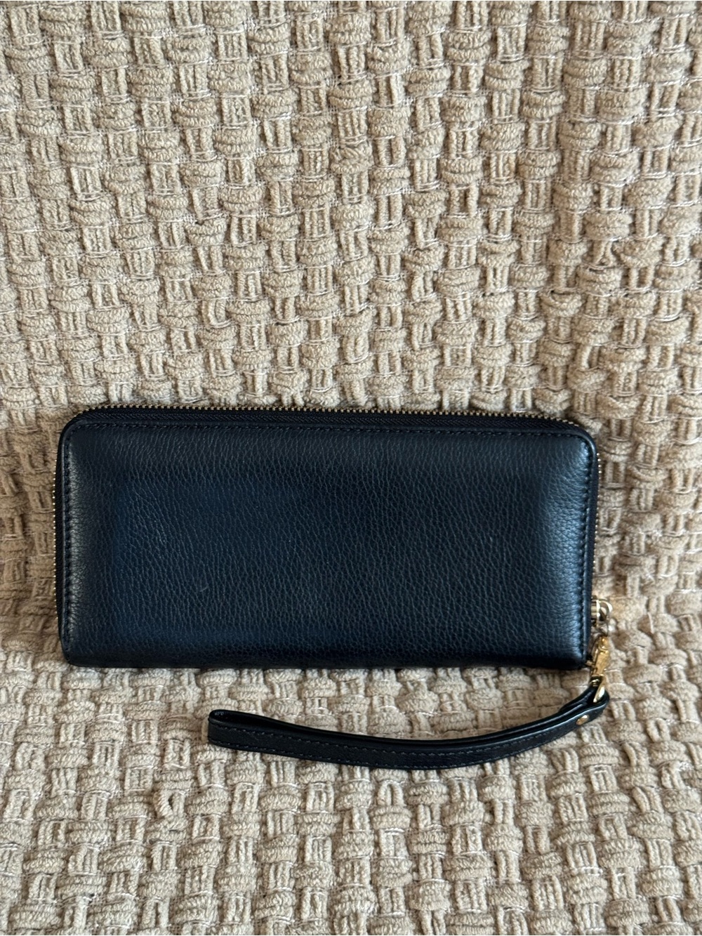 Michael Kors Black Leather Zip Wristlet with Gold Plate - Picture 2 of 4